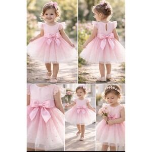 Lilt Pink Tulle Toddler Dress Size 2T Flutter Sleeve Polka Dot Spring Easter